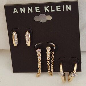 Anne Klein earring set gold tone three pair costume NWT